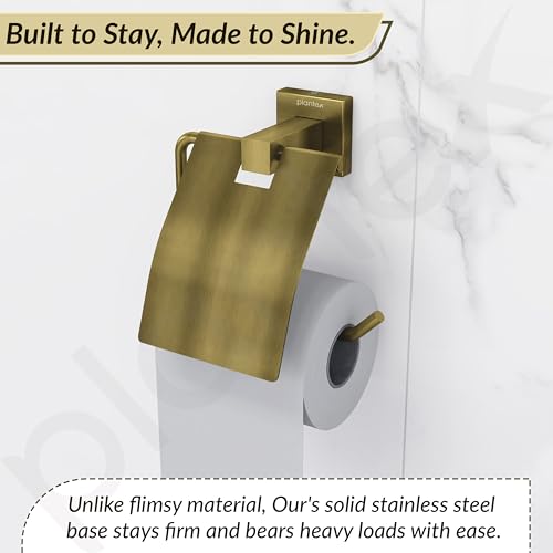 Image of Plantex Stainless Steel Toilet Paper Holder /Toilet Roll Holder for Bathroom /Tissue Paper Holder /Bathroom Accessories - Aqua (Brass Antique)