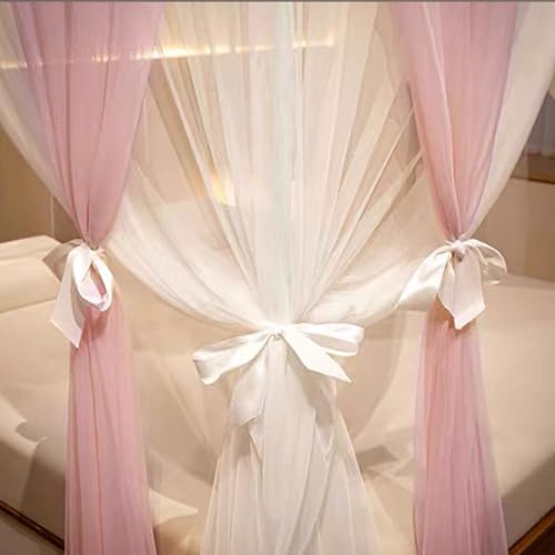 4 Corners Post Princess Mosquito Net Double Layer-Curtain & Ruffle Bed Canopy Curtain 3 Opening Netting for Girls Adults Bedroom Decoration (Pink, Full)