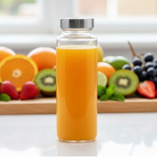 Image of Glassbunny Glass Fridge Water Bottle With Stainless Steel Airtight Leak-Proof Lid 500ml Wide mouth & Easy to Clean, Perfect Bottle for Office, Gym, School, Yoga Pack of 6