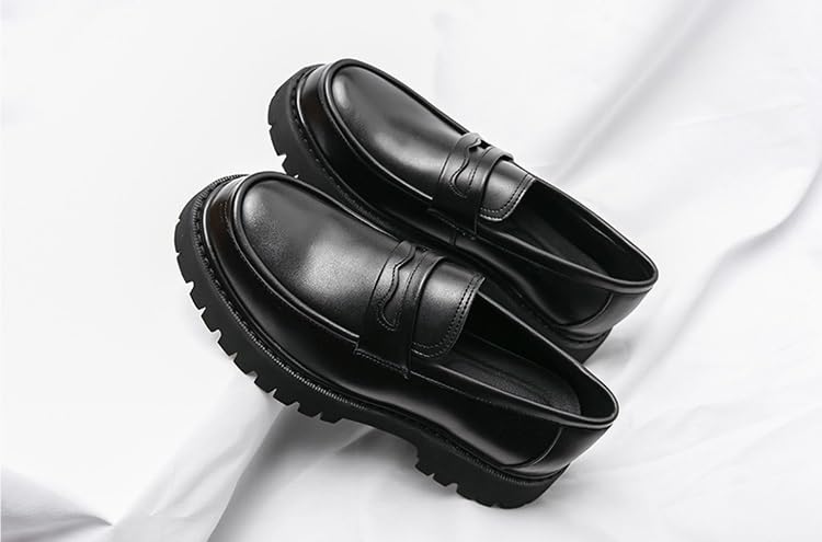 Generic Men's Leather Platform Chunky Slip-On Penny Loafers Classic Round Toe Lug Sole Business Casual Formal Work Shoes for Men2