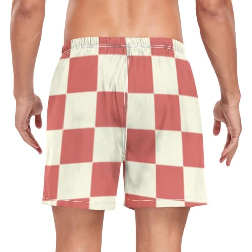 Bañador para hombre a cuadros rojos y beige de secado rápido para playa 2