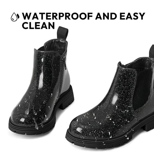 K KomForme Girls Glitter Ankle Boots Side Zipper Chelsea Booties Lug Sole (Toddler/Little Kids/Big Kids)2