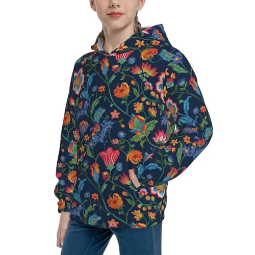 Vintage Embroidery Flowers Kid Hoodies Boys Sweatshirts Girls Pullover with Pocket2
