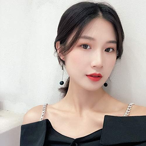 Black Pearl Ball Threader Tassel Dangle Earrings Matte Bead Simple Fashion Earrings for Women - Image 5