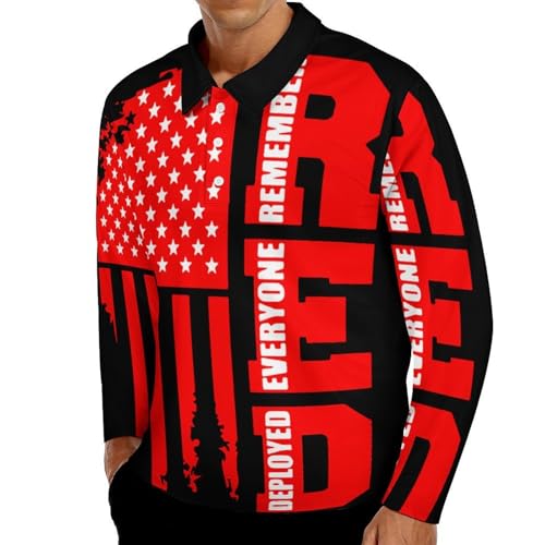 R.E.D Remember Everyone Deployed Red Friday 4 Men's Polo Shirts Long Sleeve Jersey Golf Regular Fit Button Closure