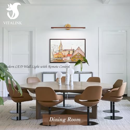Image of VitaLink Picture Lights for Wall, Remote Control Hardwired Artwork Picture Lighs 27.5 inch Long Retro Gold Wall Paintings Display Lighting Swing Arms Wooden Wall Lamp Bathroom Vanity Light Dimmable
