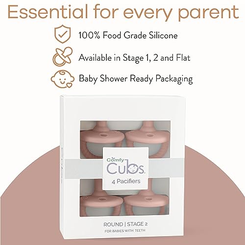 Image of Comfy Cubs Baby Pacifiers, 4 Pack for 6-18 Months - Soft Breast-Like Nipple Shape - CPSIA Compliant Silicone Pacifier for Newborns - Girl Pack Baby Essentials - Ideal Newborn Gift Set - Pink