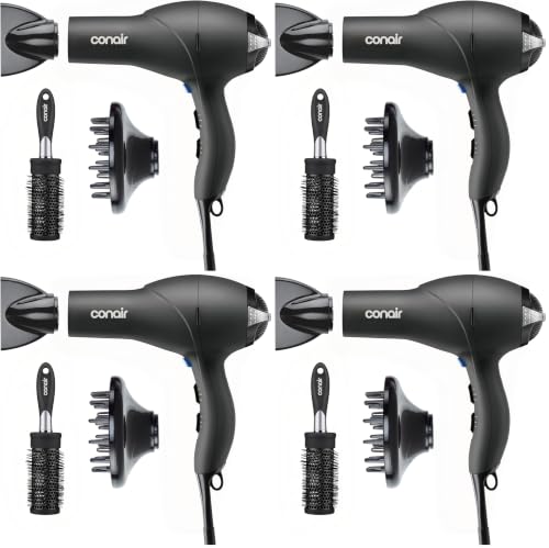 Image of Infiniti PRO CONAIR Hair Dryer with Diffuser,Professional AC Motor,Tourmaline Ceramic Technology Blow Dryer,Includes Concentrator and Blowout Brush,Amazon Exclusive,Gray,(Pack of 4)