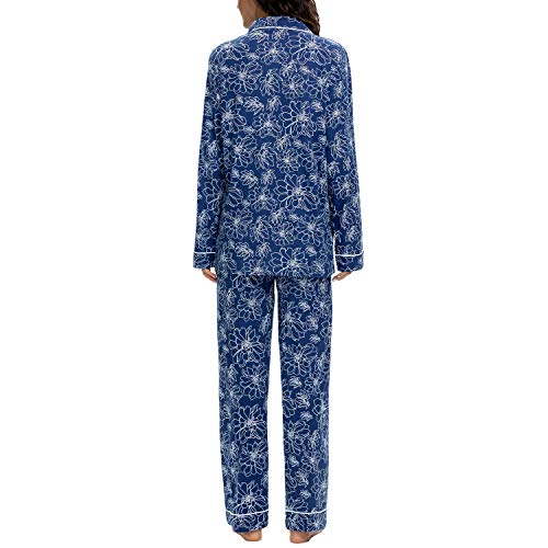 Image of Tugege Pajamas Set Long Sleeve Sleepwear Womens Button Down Nightwear Pj Sets Pink Rose(Pink Rose Print-Small)