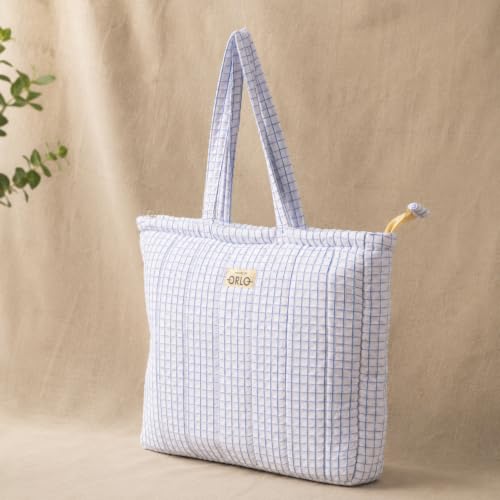 Image of Premium Cotton Waffle Quilted Tote Bag, Large Spacious Handbag for College, Office, Work, Travel, Shopping & Daily Use