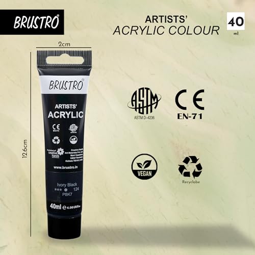 Image of BRUSTRO Artists Acrylic Paint Tube | 40ml, Ivory Black (Pack of 2)|Non-Toxic, Water Based, Inter Mixable, Ideal for Painting, Textured Effects on Canvas, Paper, Fine Art Student and Professionals