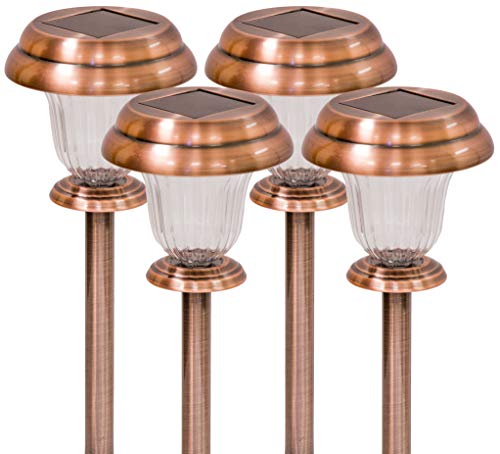 Solar Garden Lights Outdoor Decorative Waterproof Bronze Pathway Stake Light Set Landscaping Decorations Sogrand Bright White Colorful 2 Color LED Path Lamp Landscape Lighting for Walkway Yard 4Pack