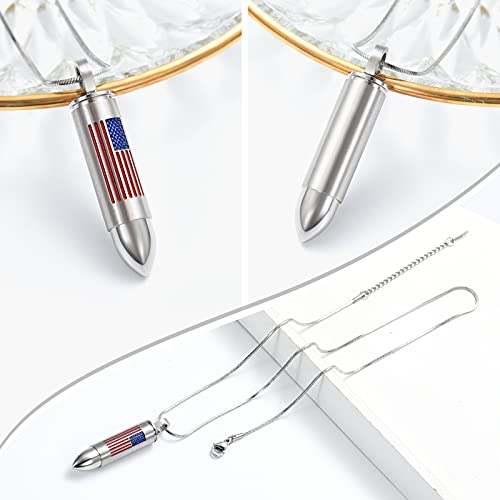 Bullet American Flag Teardrop Urn Necklaces for Man/Women Bullet Cremation Jewelry for Ashes, Stainless Steel Cremation Urns Memorial Keepsake Ashes Holder for Pets Dogs Cats3