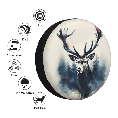 Image of Deer Spare Tire Cover Wheel Protectors Weatherproof Deer Pattern Wheel Covers Universal Fit for Trailer RV SUV Truck Camper Travel Trailers Accessories 16 Inch