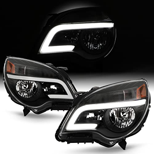 AKKON - Fits 2010-2017 Chevy Equinox LT/LS [LED Tube Running] Projector Black Headlights Pair Driver + Passenger Replacement