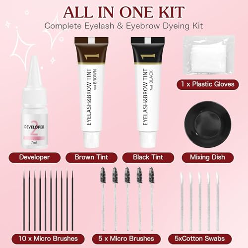 Eyelash & Eyebrow Color Kit,2 in 1 Professional Lash & Brow Color Kit Lash Color Kit with Brush Long Last Effect Up to 6 weeks,Natural,Safe & Easy Natural Brows Color DIY at Home (Black and Brown) - Image 3
