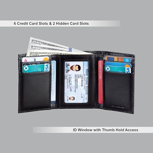 ALBA Classic Trifold VT Leather Wallet For Men II Handmade II Minimalist II RFID Protected (Dark Blue), SMW1005DB4