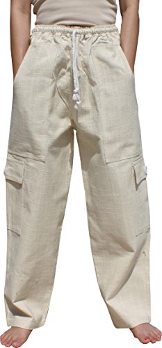 RaanPahMuang Khaki Cargo Pants, Relaxed Fit, with 4 Pockets, Straight Cut Cotton Tactical Pants Men in Hemp and Cotton Blends