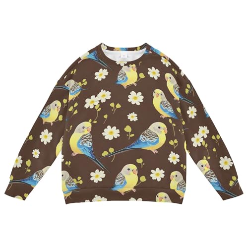 JUNZAN Cute Budgerigar Brown Big Girls Pullover Hoodie Crewneck Kids Hoodies Boys Party 4T