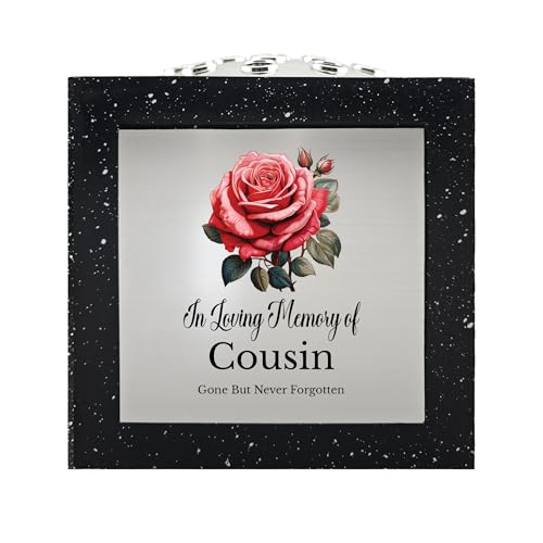 In Loving Memory Of Memorial Rose Bowl Grave Marker Flower Pot Vase With Rose Design Mammy Daddy Nan & Lots More Black/Silver (UV PRINTED) (Cousin)
