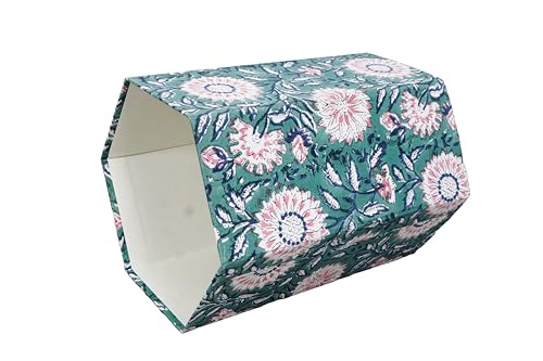 Image of 3.3 Gallon Cotton Hand Block Printed Paper Waste Basket |Small Decorative Trash Can for Housewarming Gifts in Living Room, Bedroom, Bathroom | Eco-Friendly, Plastic-Free (1, Green Pink FLOWAR)