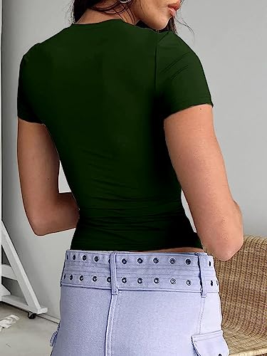 Image of Dwnval Womens Classic Short Sleeve Summer TOS Crew Neck Slim Fit Crop T Shirt