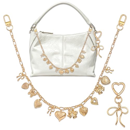 Image of BELICEY Gold Purse Charms Chain Metal Heart Butterfly Purse Chain for Handbags Elegant Bow Keychain Bags Accessories for Women Strap Extender for Wallet Crossbody Shoulder Bags