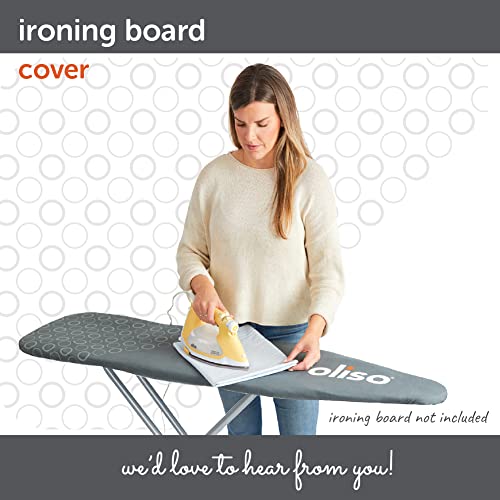 Image of oliso Ironing Board Cover - 100% Cotton with Professional Felt Pad, Fits Standard 54 inch x 15 inch Boards - Secure Fit with Wide Elastic Edge & Adjustable Straps - Grey