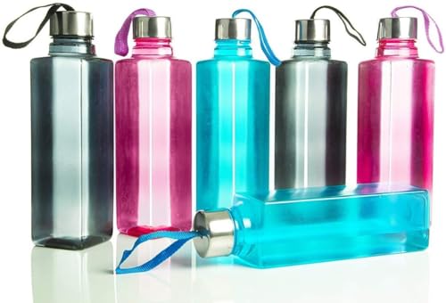 Image of Finner Unbreakable Square Shape Water Bottle Set | Refrigerator Bottle 1000 ml Bottle (Pack of 6, Multicolor, PET) WB-9