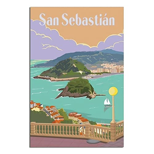 YONGCAI Donostia-San Sebastián España Skyline Vintage Póster de viaje en lienzo para decoración de la habitación del hogar Póster de pintura Impresión de imagen Póster de regalo
