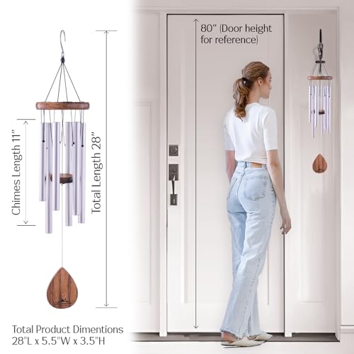UpBlend Outdoors Wind Chimes for Outside, 28" Silver Windchimes Outdoors - Image 3