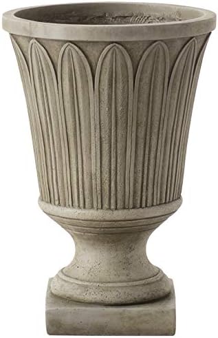 Longleaf 14 Rd. Fiberstone Urn with Drain Hole in Aged Moss Green