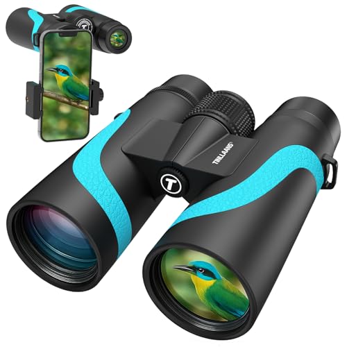 Tinllaans 15x55 HD Binoculars for Adults – High Powered Large View, BAK4 Prism, Waterproof & Lightweight for Bird Watching, Hiking, Travel, Cruise, Sports with Phone Adapter (Blue)