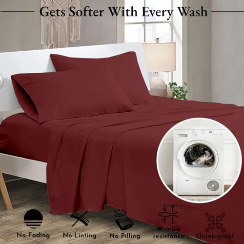 Image of Microfiber bedsheet /Flat Sheet with 2 Takiya Cover | Bedsheets | Bed Sheet | chadar - Soft and Breathable - Flat Sheet with 2 Pillow Cover - Burgundy King Bed chadar