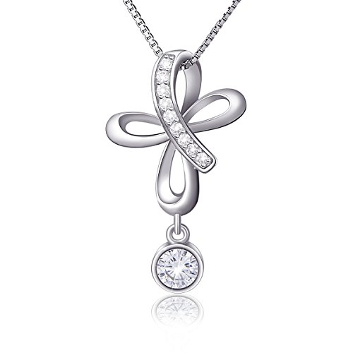 Sterling Silver Cubic Zirconia Open Loop Celtic Knot Cross Pendant Necklace 18