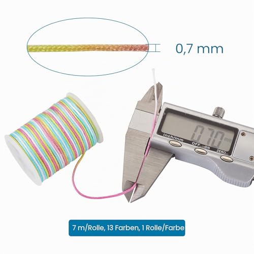 BB Beadthoven Regenbogen Knotenschnur 0,7mm 13er-Set Polyester 7m/Rolle – Bild 4