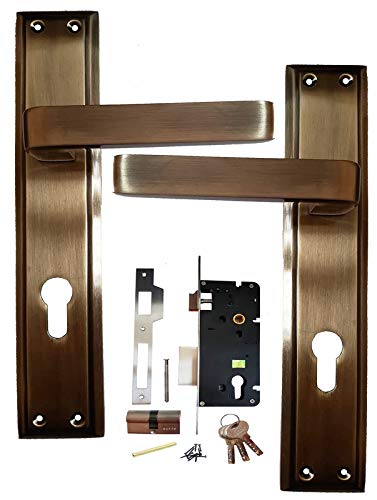 SUNSHINE Zinc 207 Mortice Handle Set with CY BIG CYLINDRICAL Door LOCK with 3 KEY, FINISH ANTIQUE, 12 inch