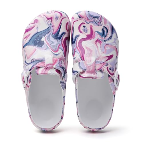 Image of Eliogn Women's Garden Clogs with Print, Waterproof Slip Resistant Work Clogs, Lightweight EVA Slip-On Mules, Cushioned Comfortable Shoes for Nurse, Chef, Kitchen, Beach