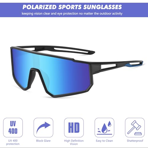 Kids Baseball Polarized Sunglasses, Sports Sunglasses for Boys Girls 6-14 Youth Sun Glasses for Cycling Running（Green/Blue Mirror+ Black/Blue Mirror）4