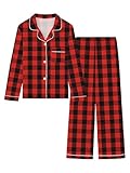 Umeyda Women's Pajama Sets Long Sleeve Button Down Sleepwear Nightwear Soft Pjs Lounge Sets, Red Black Plaid, X-Small
