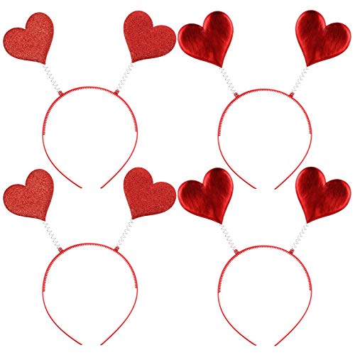 FRCOLOR 4pcs Heart Headband Red Heart Head Bopper Party Hair Accessories for New Year, Birthday, Valentines Day (style 1)