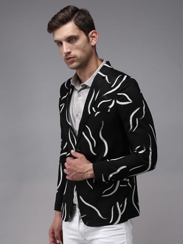Image of SHOWOFFFF Men Printed Front-Open Party Blazer | Notched Lapel Full Sleeves Cotton Blazer's for Mens | Slim Fit Regular Length Blazers for Men's