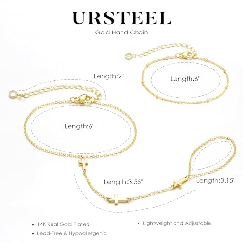 Ursteel 14K Gold Plated Hand Chain for Women, Ring Bracelet Hand Chain - image 5