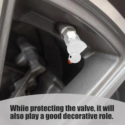 4 Pack Cute Duck tire Valve caps, Glow in The Dark Tire Valve Caps, Interesting and Practical Tire Decoration, Can be Used for Cars, Motorcycles, Trucks, and Bicycles.(White)