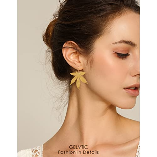 Gold Leaf Earrings for Women Lightweight Statement Palm Leaves Drop Dangle Fall Earring Ginkgo Dangling Monstera Big Filigree Boho Hook Jewelry Birthday Valentine's Day Gift2