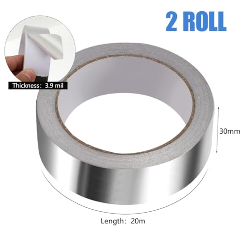 Image of Aluminium Foil Tape Adhesive Insulation Heat Resistant Foiled Tape Rolls for HVAC Repair Pipe Sealing Ducts