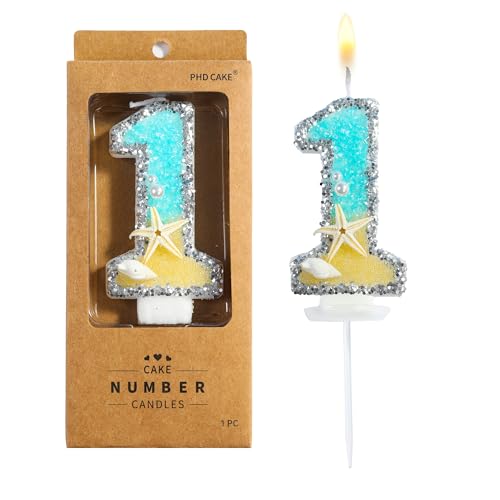 PHD CAKE Number 1 Beach Birthday Candles, Beach Themed Number Candles, Party Celebration