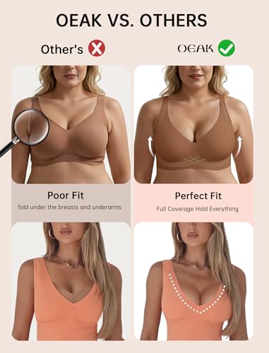 Image of OEAK Womens Comfortable Jelly Bras Deep V Bra No Underwire Seamless Full Coverage Bralettes Raceback Tshirt Supportive Bras