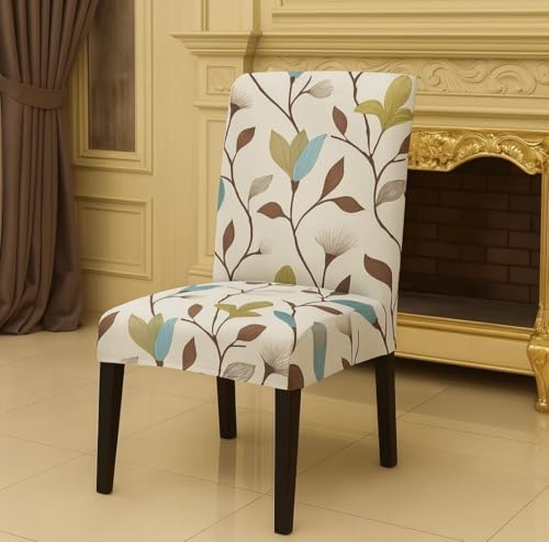Image of Homerz Premium 6 Seater Dining Table Cloth with 6 Dining Chair Covers,Elastic Fitted Chair Slipcovers, Printed Polycotton Fabric, Table Cloth Size 60x90 inch (Stem)