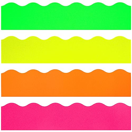 Image of Whaline 69Ft Neon Color Bulletin Board Border Fluorescent Green Yellow Orange Rose Red Decoration Borders Colorful Bulletin Board Stickers for School Classroom Office Home Party Decoration